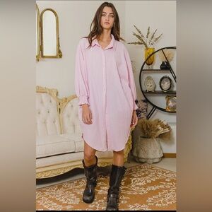 Pink Button-Up Shirt Dress